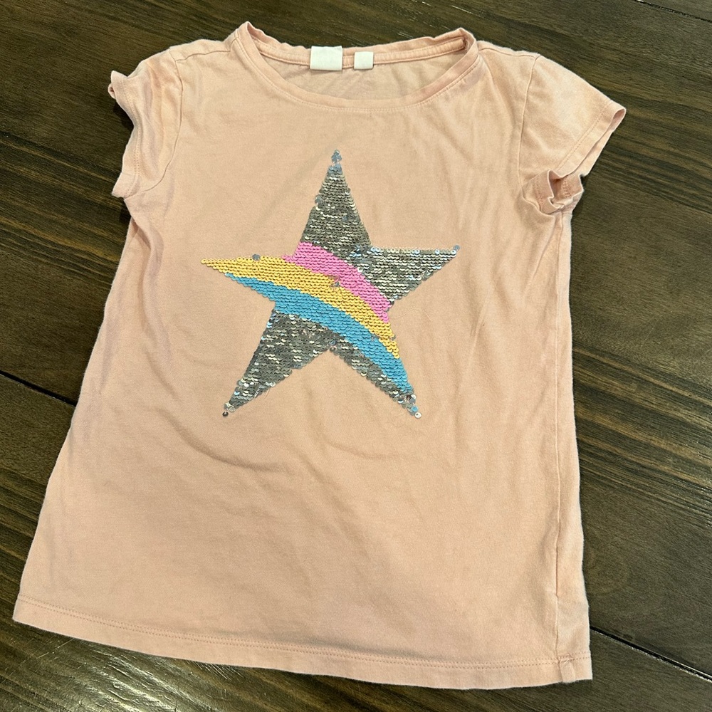 GAP KIDS LIGHT COTTON TEE FLIPPY SEQUINS SIZE M STAR SPARKLES